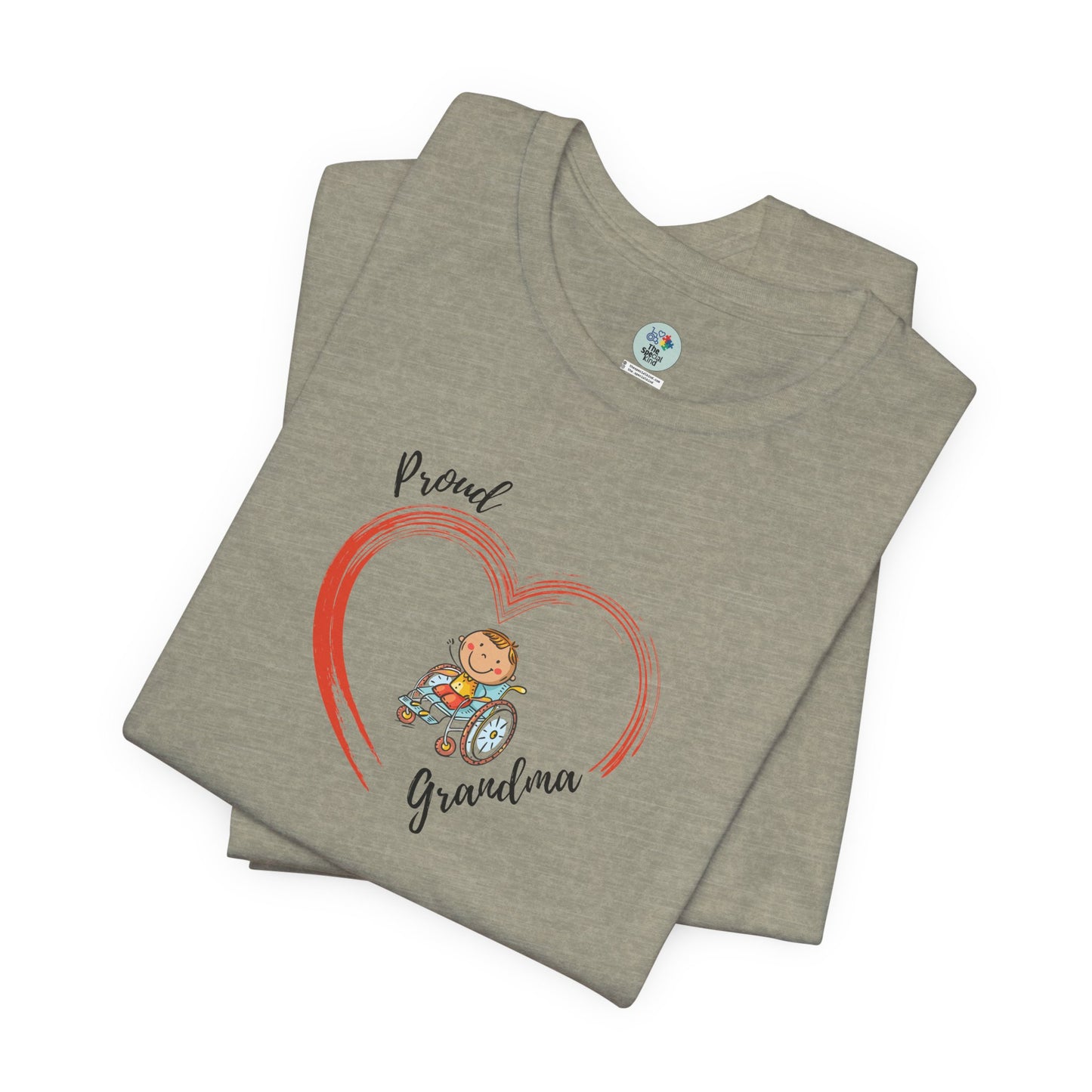 Proud Grandma - BOY on Wheelchair Short Sleeve T-Shirt for Awareness and Celebration - 9 colors