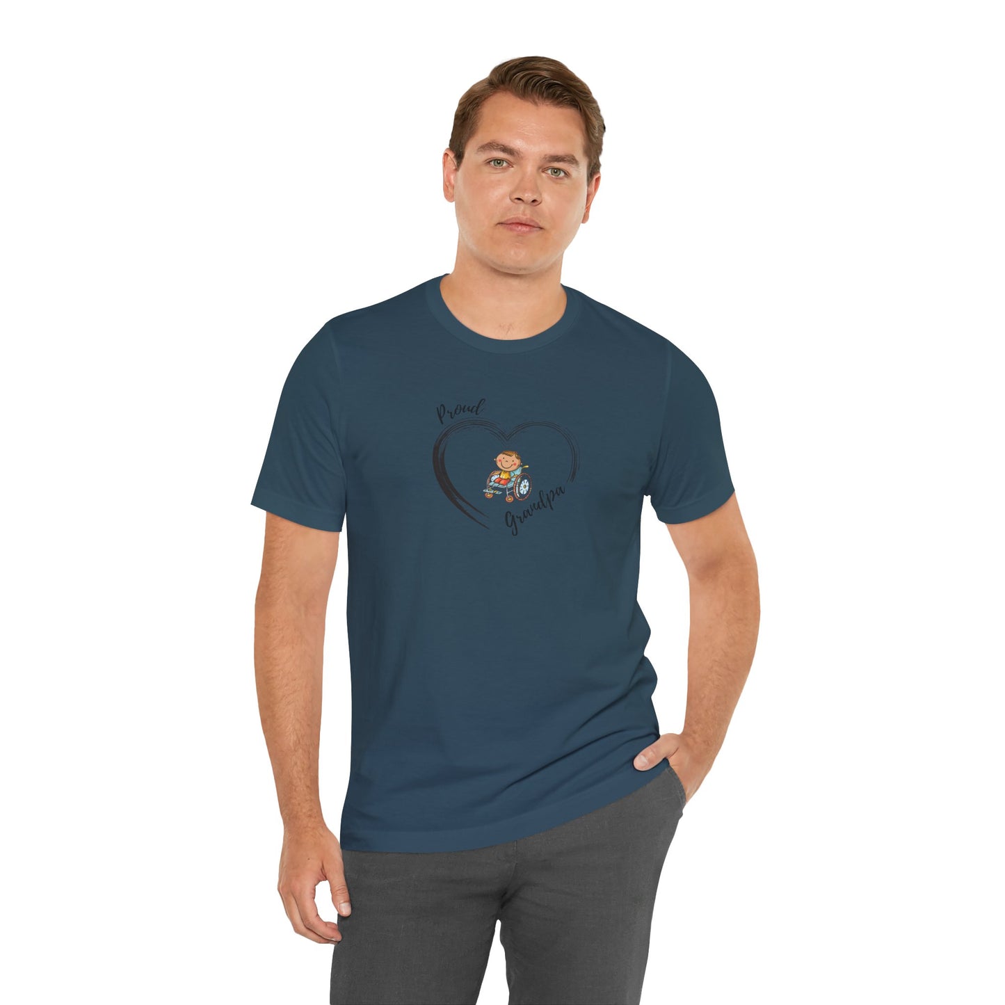 Proud Grandpa -BOY on Wheelchair Short Sleeve T-Shirt for Awareness and Celebration - 7 colors