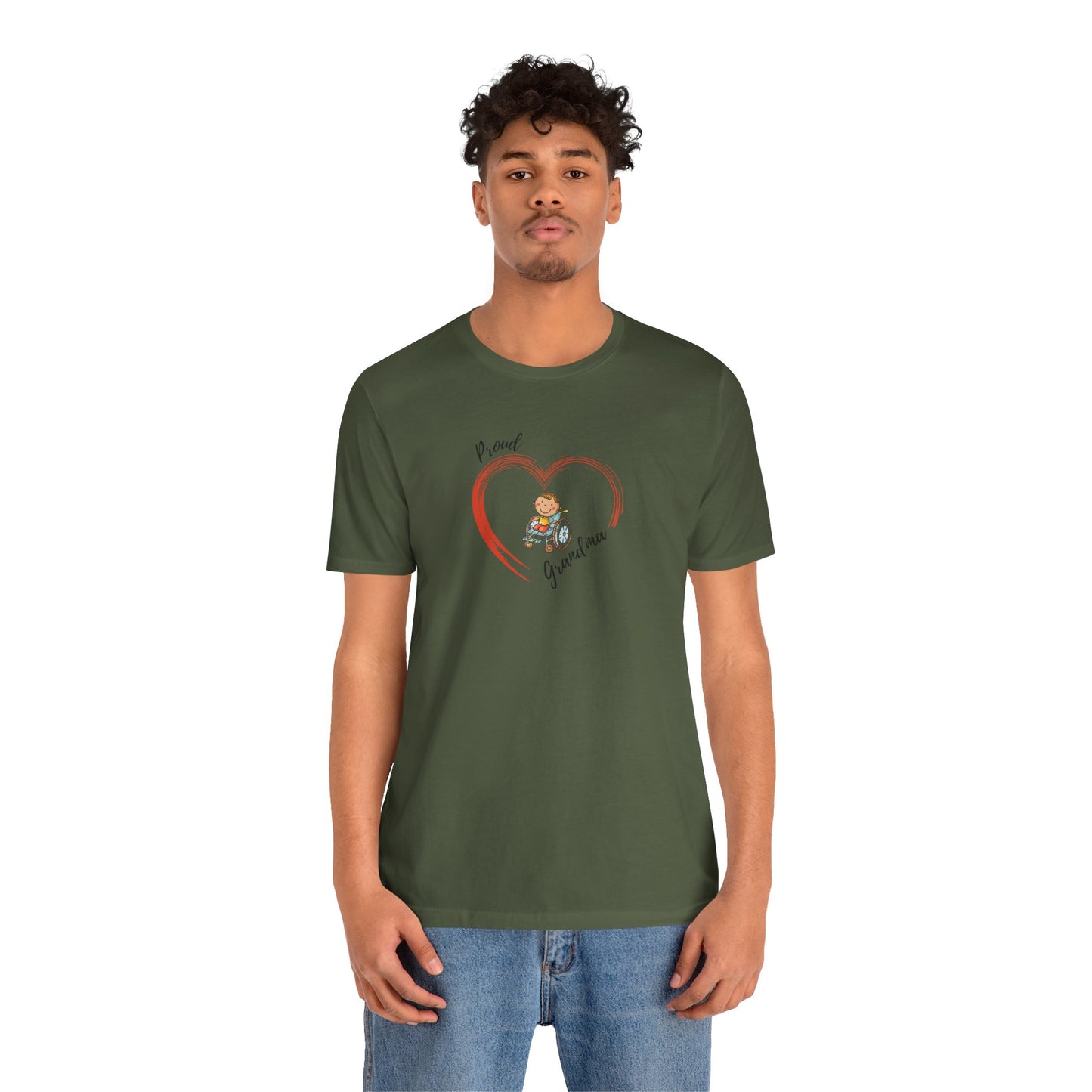 Proud Grandma - BOY on Wheelchair Short Sleeve T-Shirt for Awareness and Celebration - 9 colors