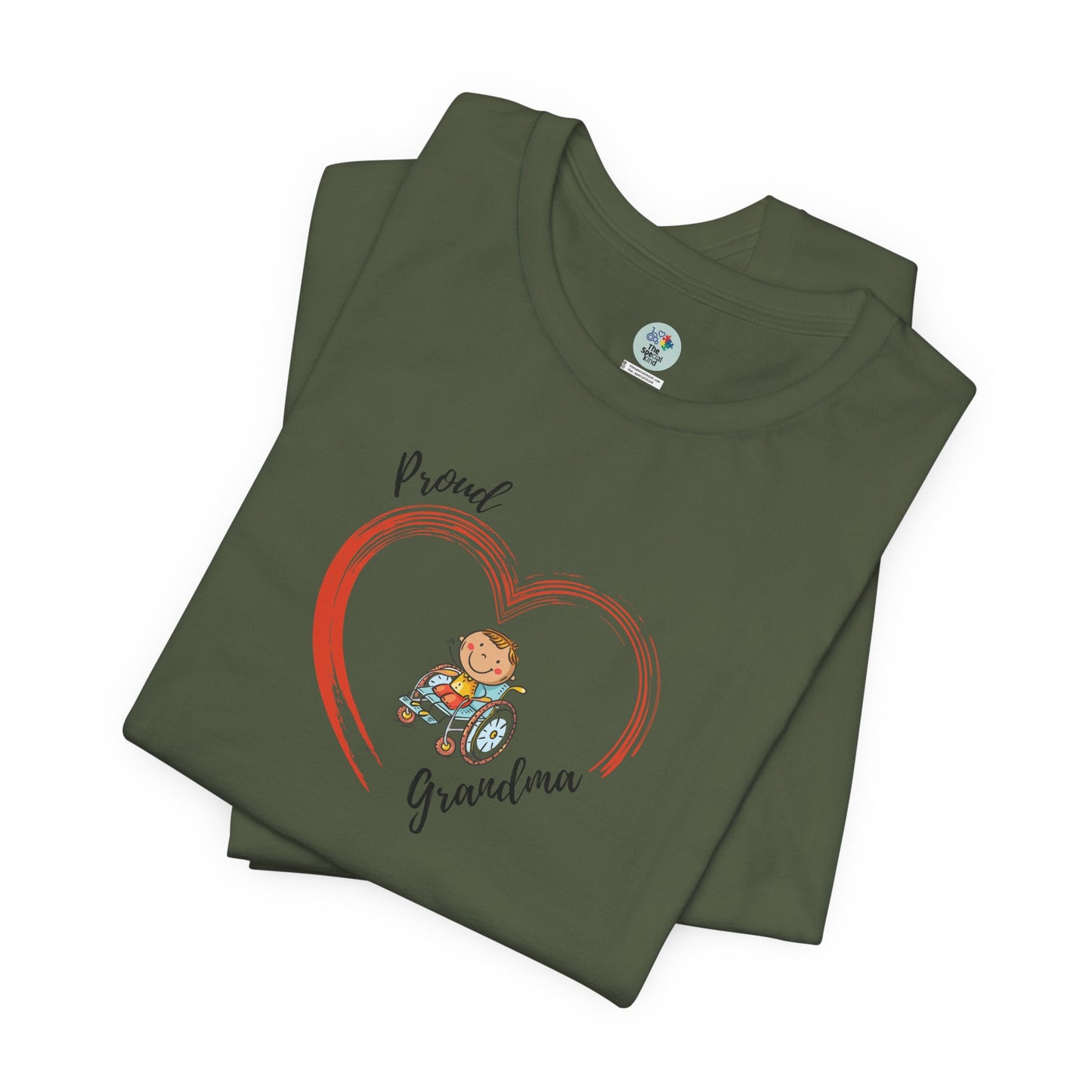 Proud Grandma - BOY on Wheelchair Short Sleeve T-Shirt for Awareness and Celebration - 9 colors