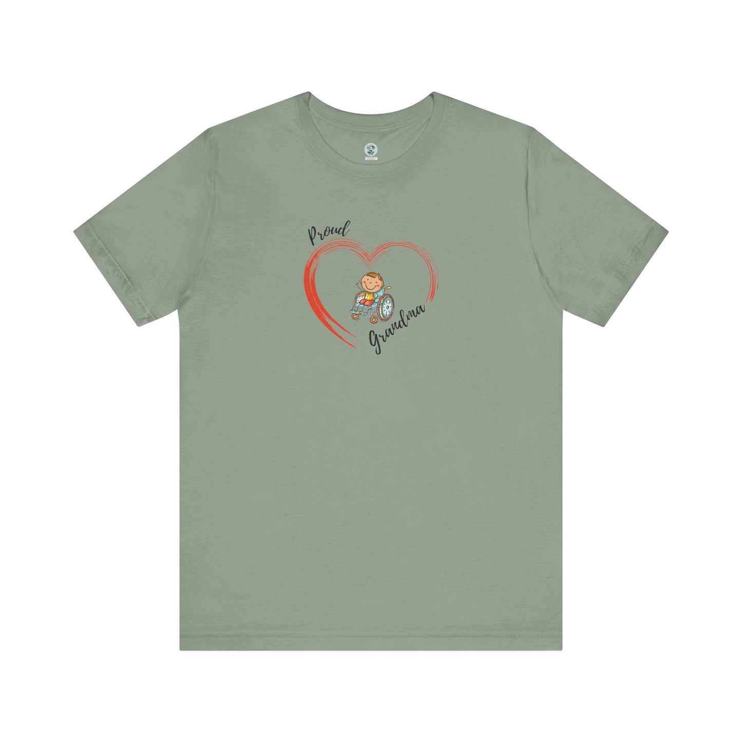 Proud Grandma - BOY on Wheelchair Short Sleeve T-Shirt for Awareness and Celebration - 9 colors