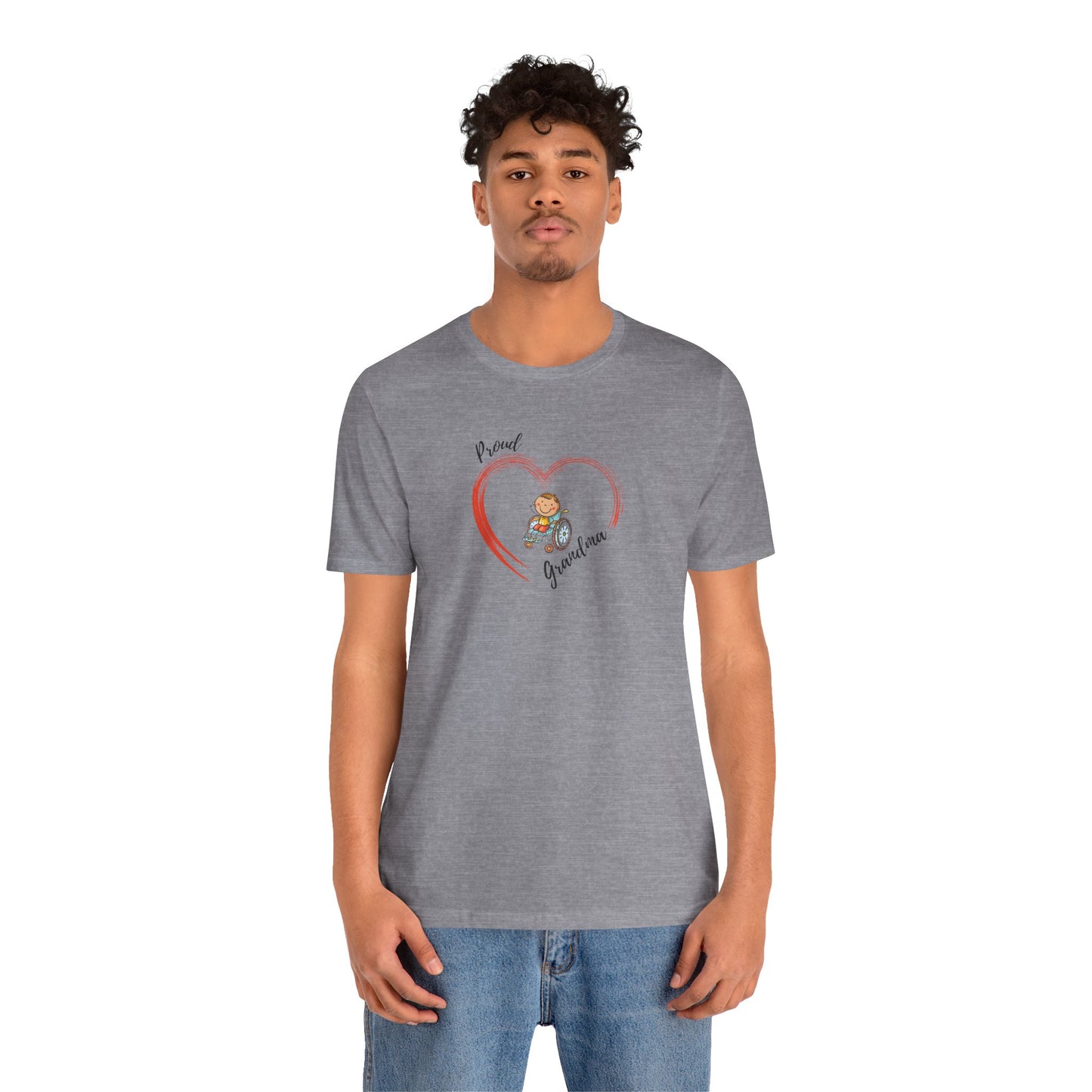 Proud Grandma - BOY on Wheelchair Short Sleeve T-Shirt for Awareness and Celebration - 9 colors