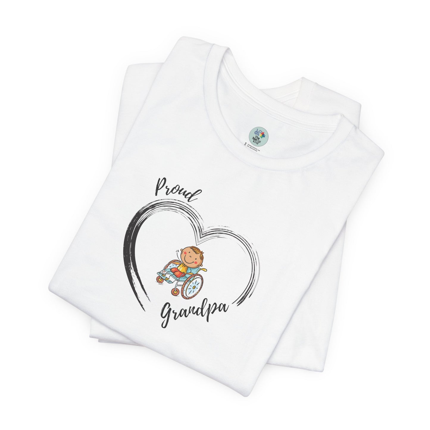 Proud Grandpa -BOY on Wheelchair Short Sleeve T-Shirt for Awareness and Celebration - 7 colors