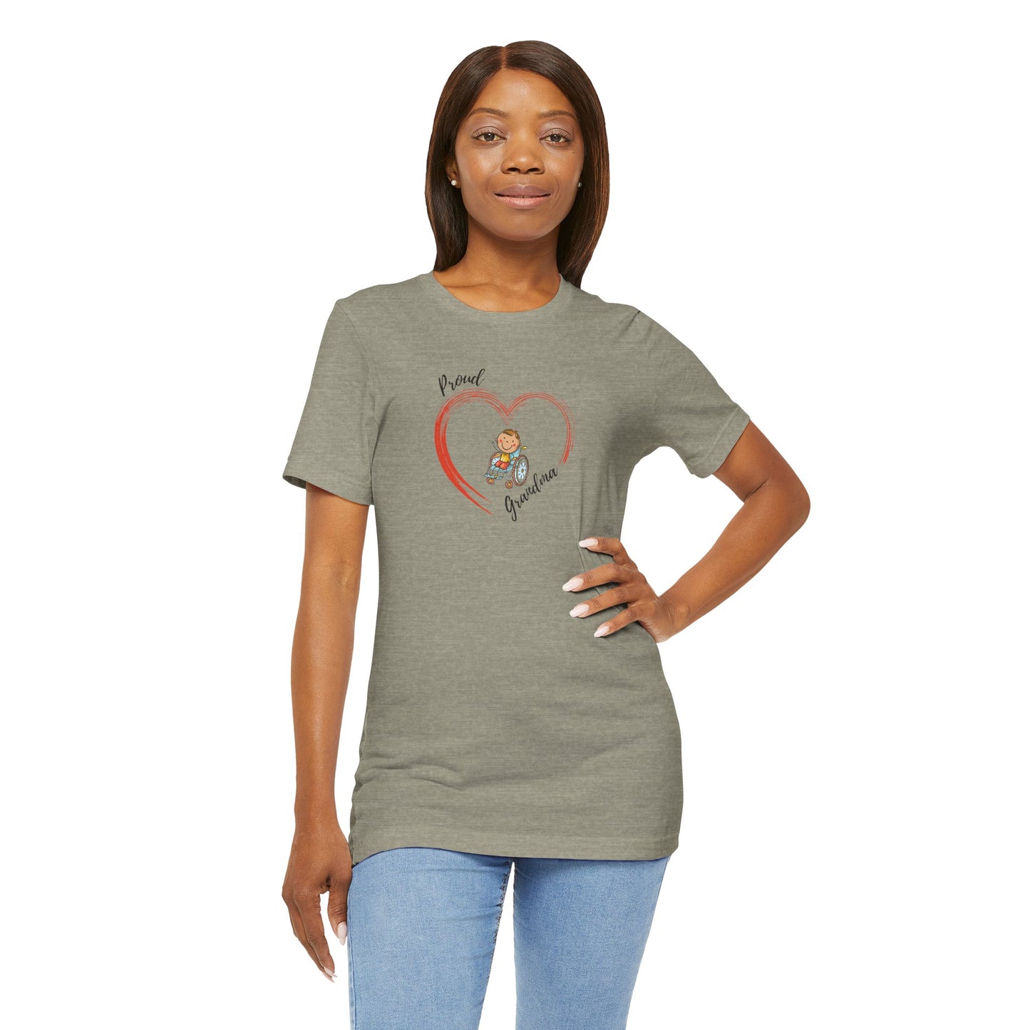 Proud Grandma - BOY on Wheelchair Short Sleeve T-Shirt for Awareness and Celebration - 9 colors