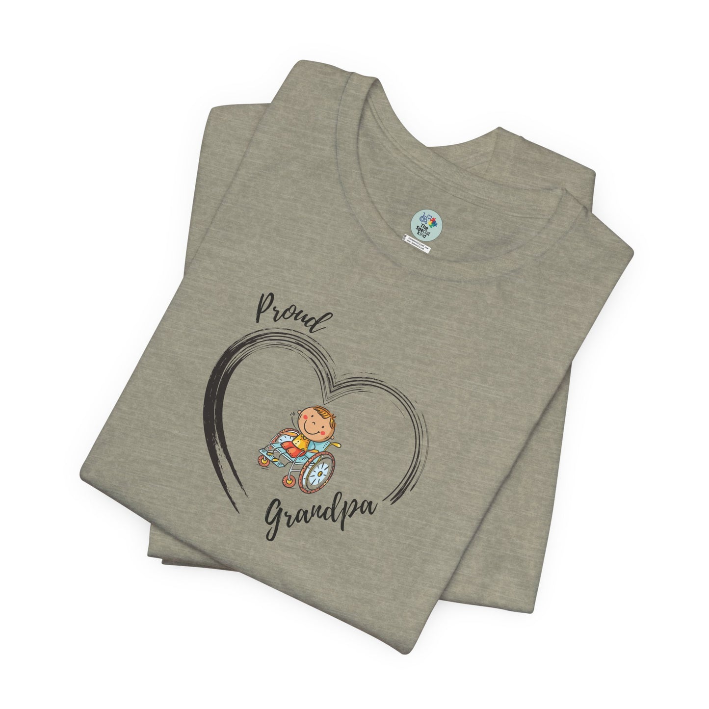 Proud Grandpa -BOY on Wheelchair Short Sleeve T-Shirt for Awareness and Celebration - 7 colors