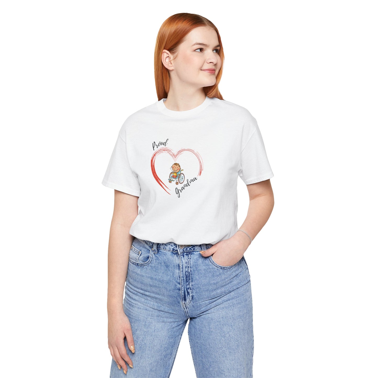 Proud Grandma - BOY on Wheelchair Short Sleeve T-Shirt for Awareness and Celebration - 9 colors