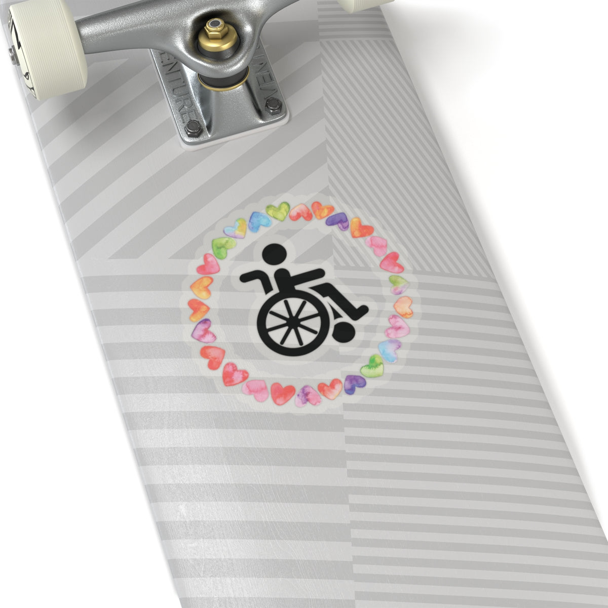 Accessibility Pride Wheelchair Sticker — Rainbow Heart Kiss-Cut Decal