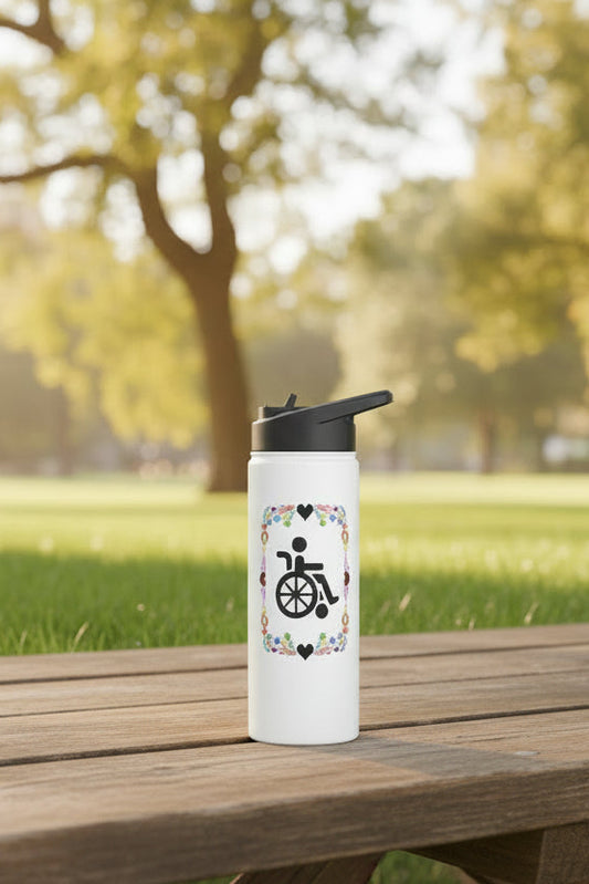 Wheelchair floral Stainless Steel Water Bottle