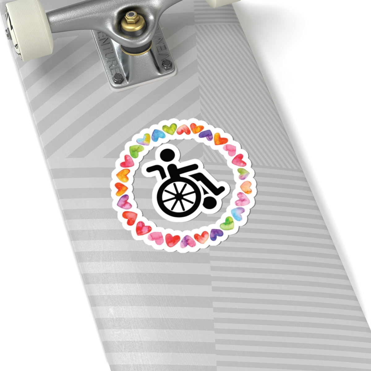 Accessibility Pride Wheelchair Sticker — Rainbow Heart Kiss-Cut Decal
