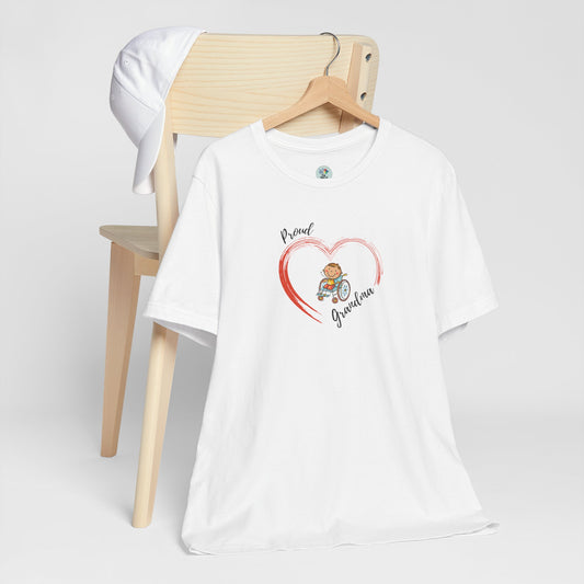 Proud Grandma - BOY on Wheelchair  Short Sleeve T-Shirt for Awareness and Celebration - 9 colors